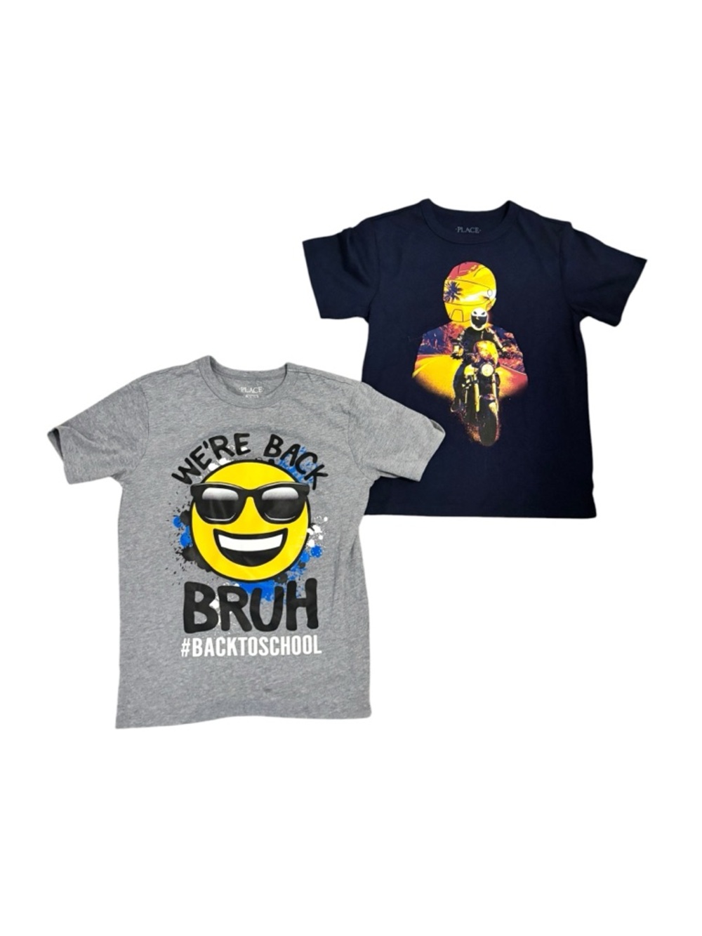 The Children's Place Grey & Navy Boys' Graphic Tee 2-Pack - Emoji & Motorcycle